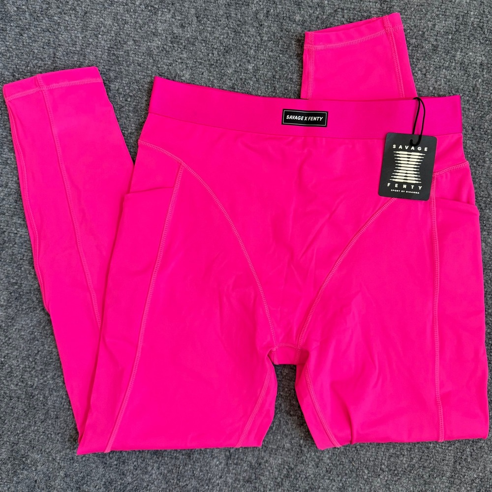 Savage X Fenty Sport Leggings XL Hot Pink High Waist Side Pockets Rihanna NWT